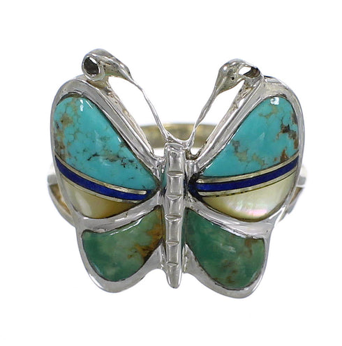 Southwest Multicolor Inlay And Silver Butterfly Ring Size 6-1/4 WX75242